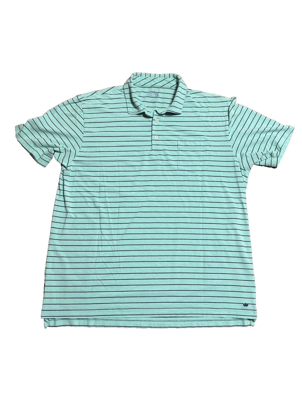 Peter Millar Seaside Wash Polo Shirt Men's Large Green Striped Short Sleeve